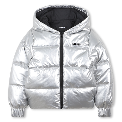 Zilveren pufferjack met capuchon DKNY MEISJE