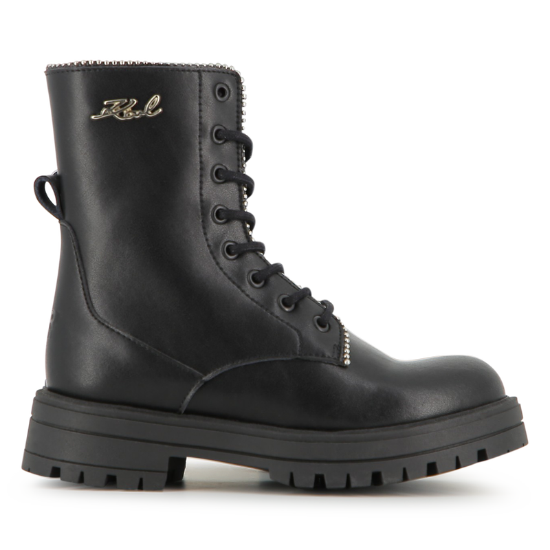 Halfhoge veterlaars van rundleer KARL LAGERFELD KIDS 
                        GIRL