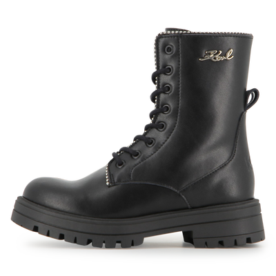 Halfhoge veterlaars van rundleer KARL LAGERFELD KIDS GIRL