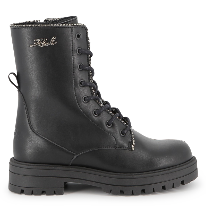 Halfhoge veterlaars van rundleer KARL LAGERFELD KIDS 
                        GIRL