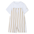 Overalls + t-shirt set, BEIGE, hi-res