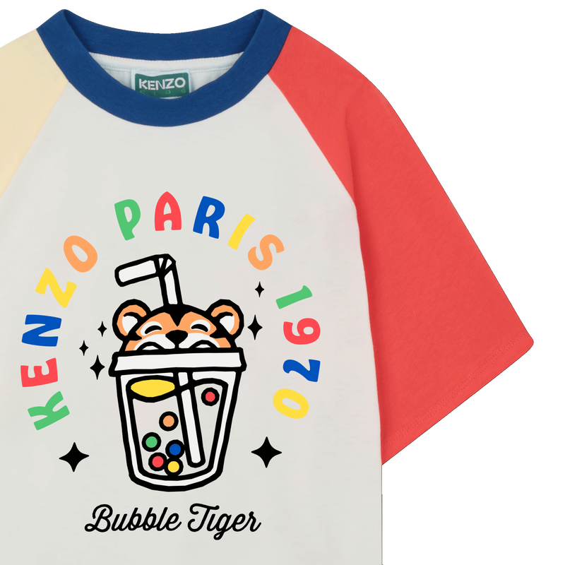 T-SHIRT MET MOUWEN EN CONTRASTERENDE KRAAG KENZO KIDS 
                        BOY