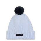 Gebreide muts met pompon, LICHT BLAUW, hi-res