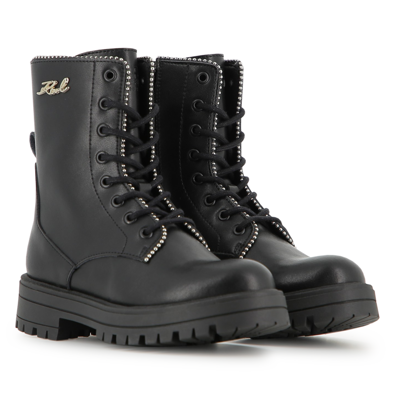 Halfhoge veterlaars van rundleer KARL LAGERFELD KIDS 
                        GIRL