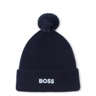 Gebreide muts met pompon, MARINE, hi-res